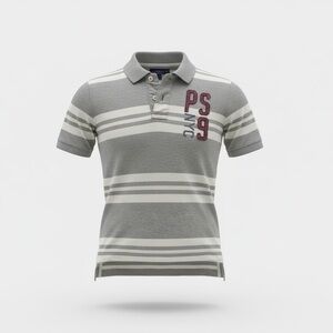 Boys Grey and White Striped Polo Shirt